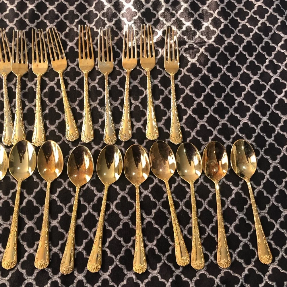 Vtg William Rogers and Sons Flatware Silverware GOLD PLATE 23 Pieces 9” Fork L12